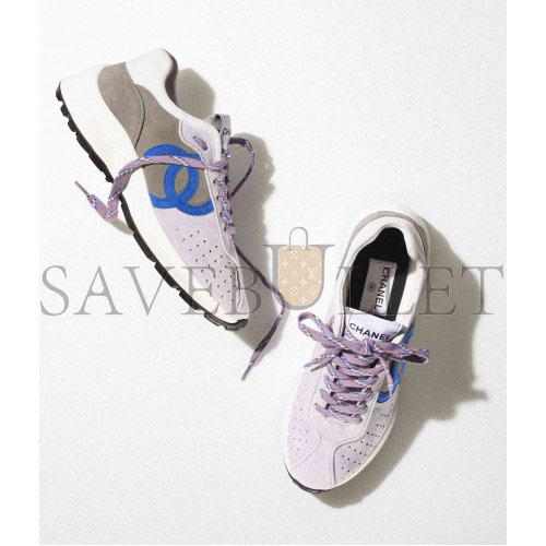 CHANEL SNEAKERS 		SUEDE KIDSKIN			LIGHT PURPLE, BLUE & DARK GRAY  G39074 X56563 K4279