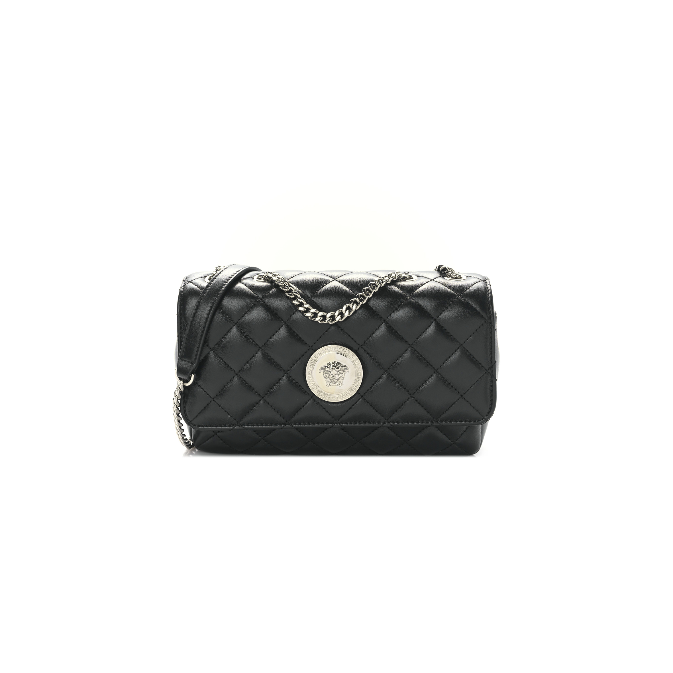VERSACE NAPPA QUILTED MEDUSA SMALL CHAIN SHOULDER BAG BLACK (18*13*16cm) VERSACE NAPPA QUILTED MEDUSA SMALL CHAIN SHOULDER BAG BLACK (18*13*16cm)