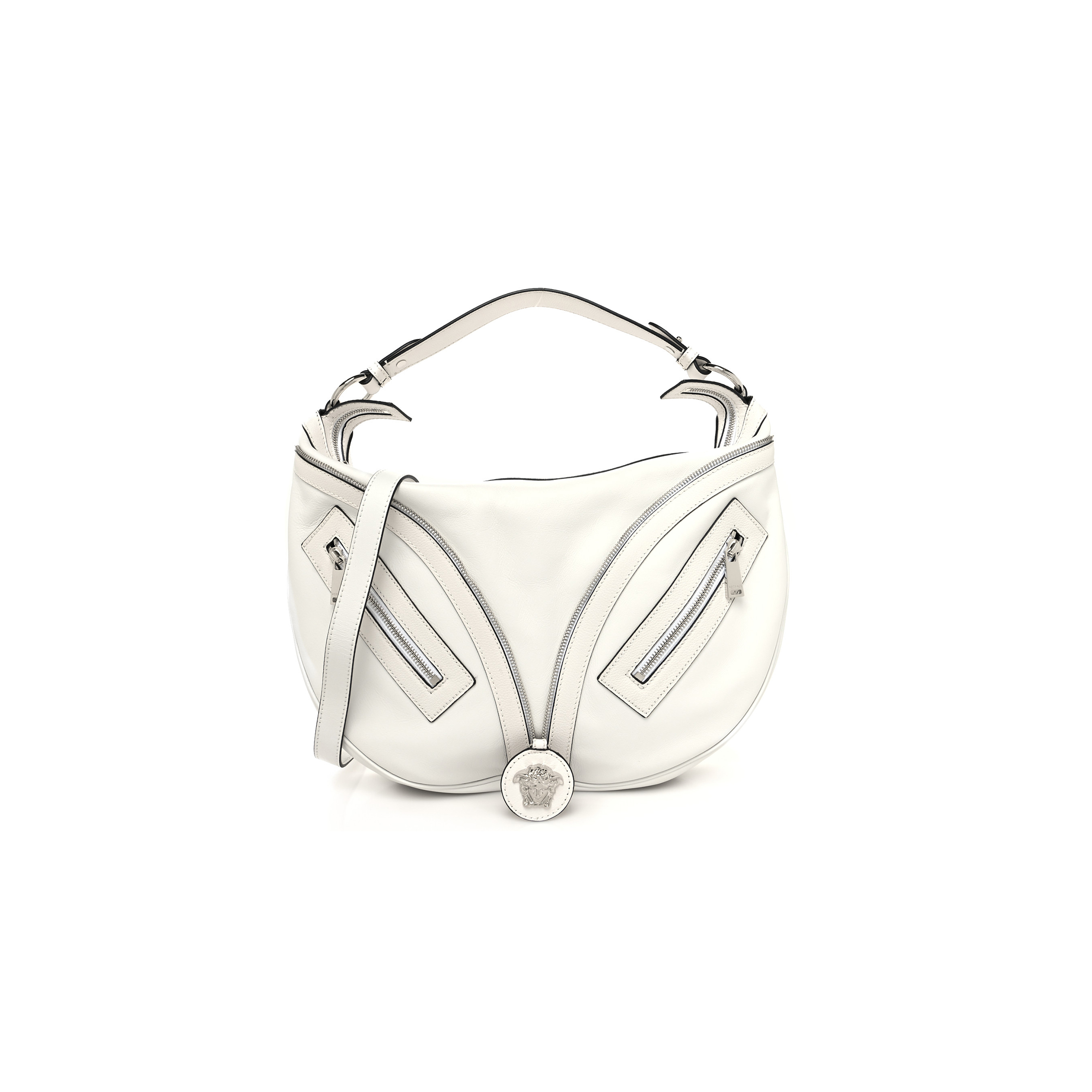 VERSACE CALFSKIN LARGE REPEAT ZIP HOBO WHITE (30*22*9cm) VERSACE CALFSKIN LARGE REPEAT ZIP HOBO WHITE (30*22*9cm)