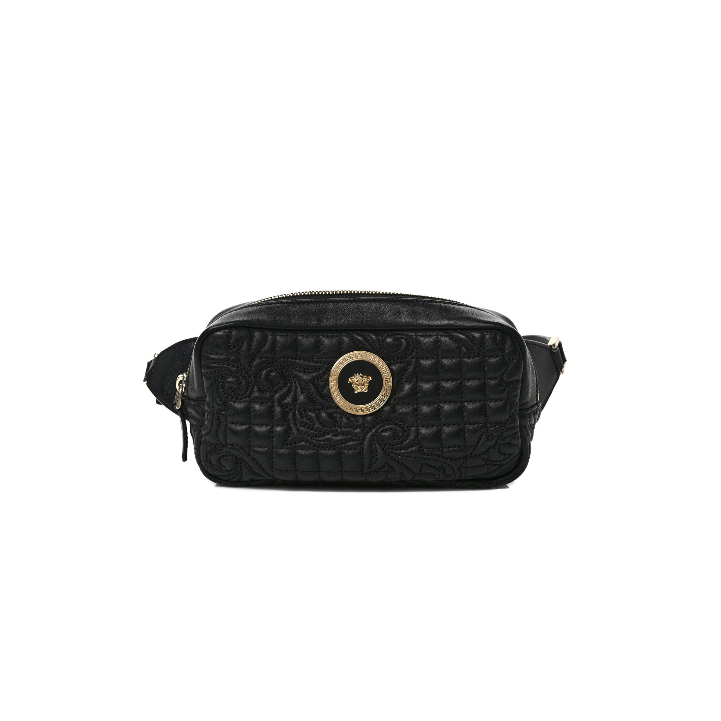 VERSACE NAPPA BAROCCO QUILTED VANITAS MEDEA BELT BAG BLACK  (20*10*5cm)