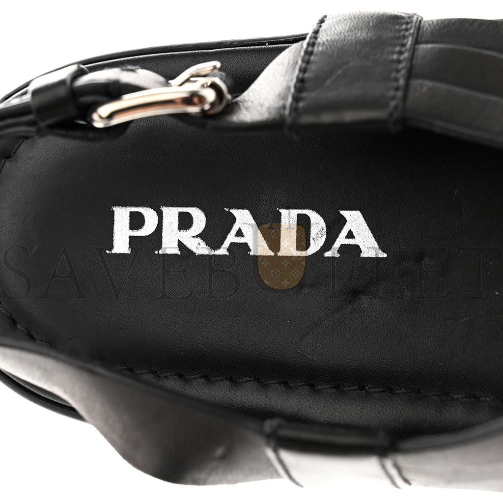 PRADA NATURAL CALFSKIN BUCKLED SLINGBACK 30MM SANDALS 38 BLACK