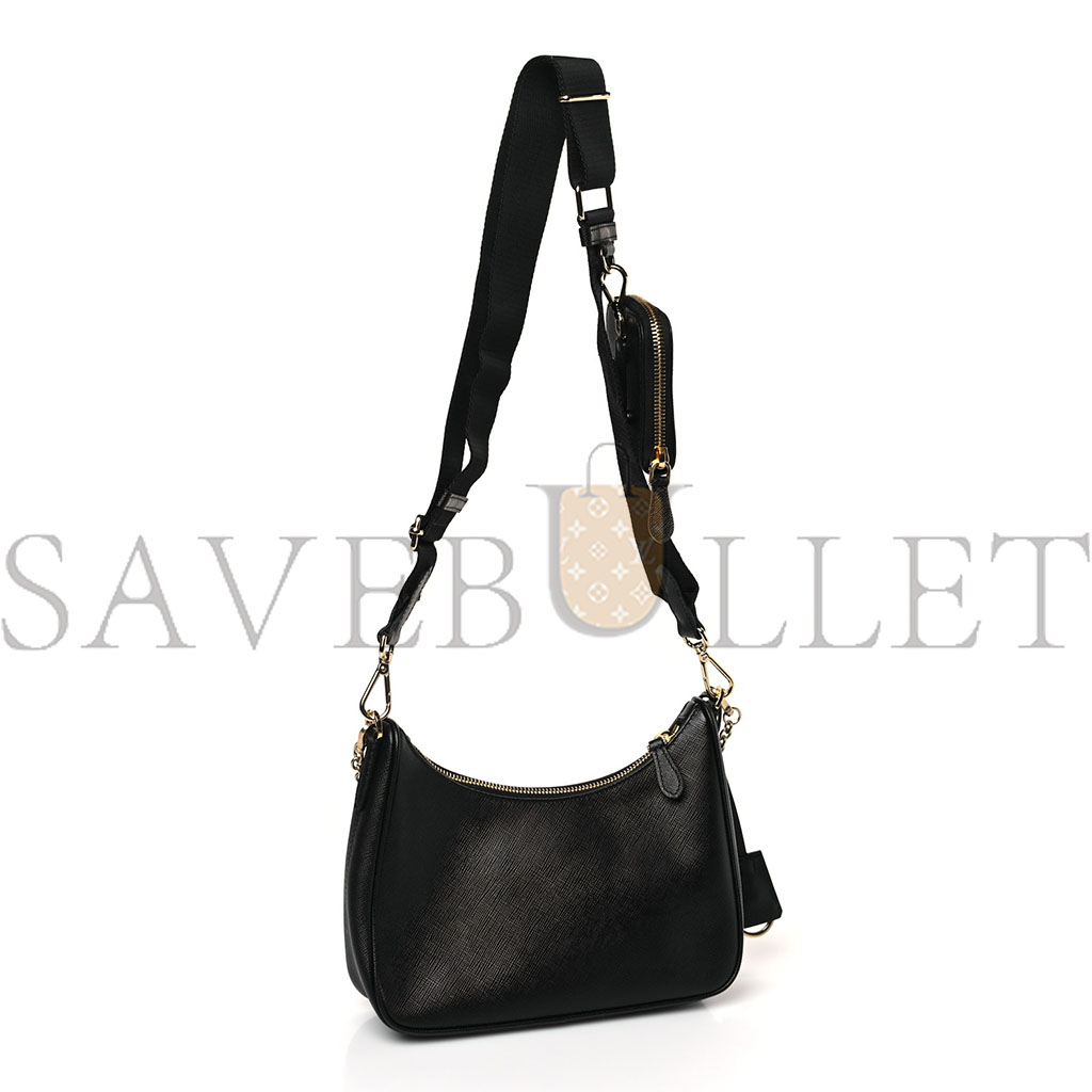 PRADA SAFFIANO LUX RE-EDITION 2005 SHOULDER BAG BLACK (22*17*6cm)