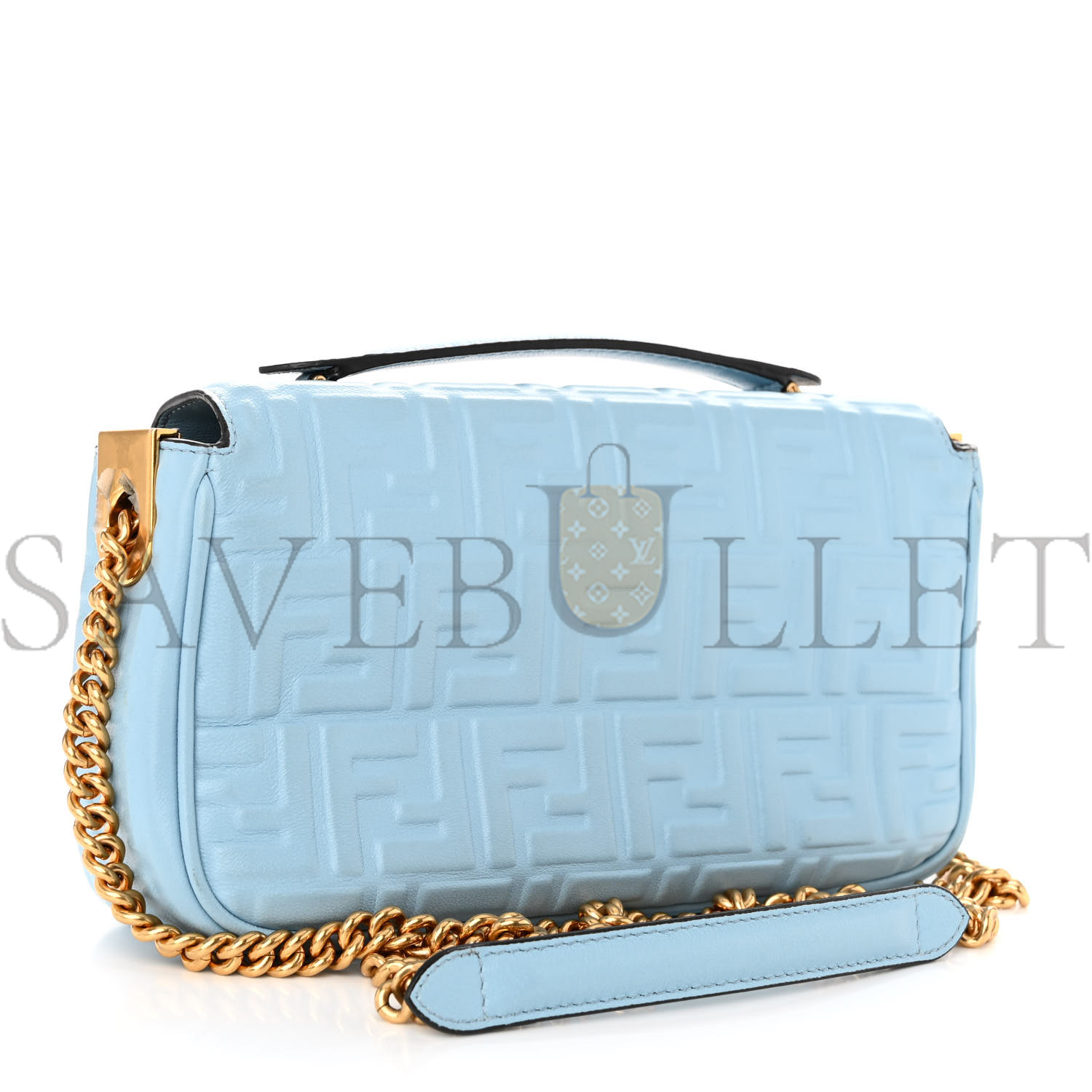 FENDI NAPPA SMALL FF EMBOSSED MIDI CHAIN BAGUETTE AZZURRO BABY (23*13*6cm)