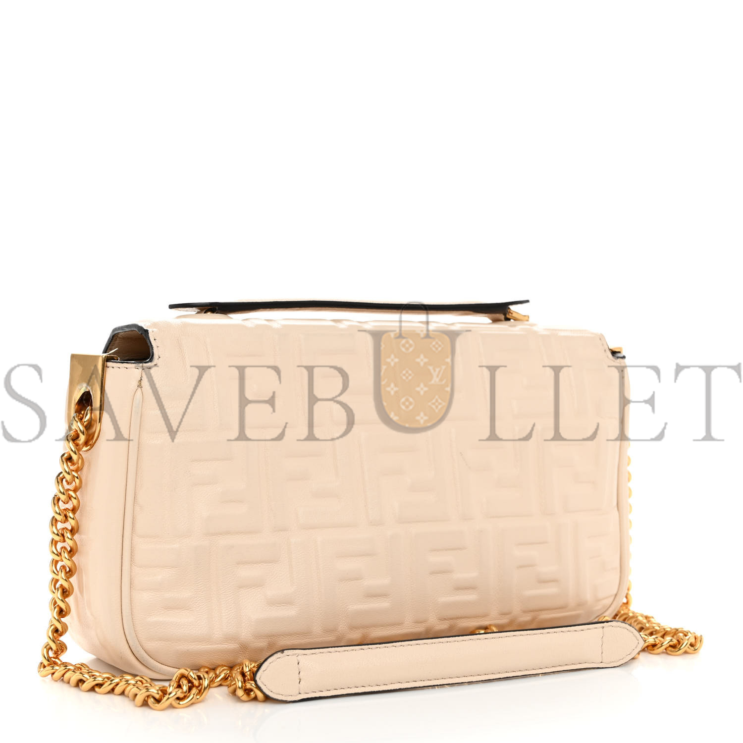 FENDI NAPPA SMALL FF EMBOSSED MIDI CHAIN BAGUETTE WHITE (23*13*6cm)