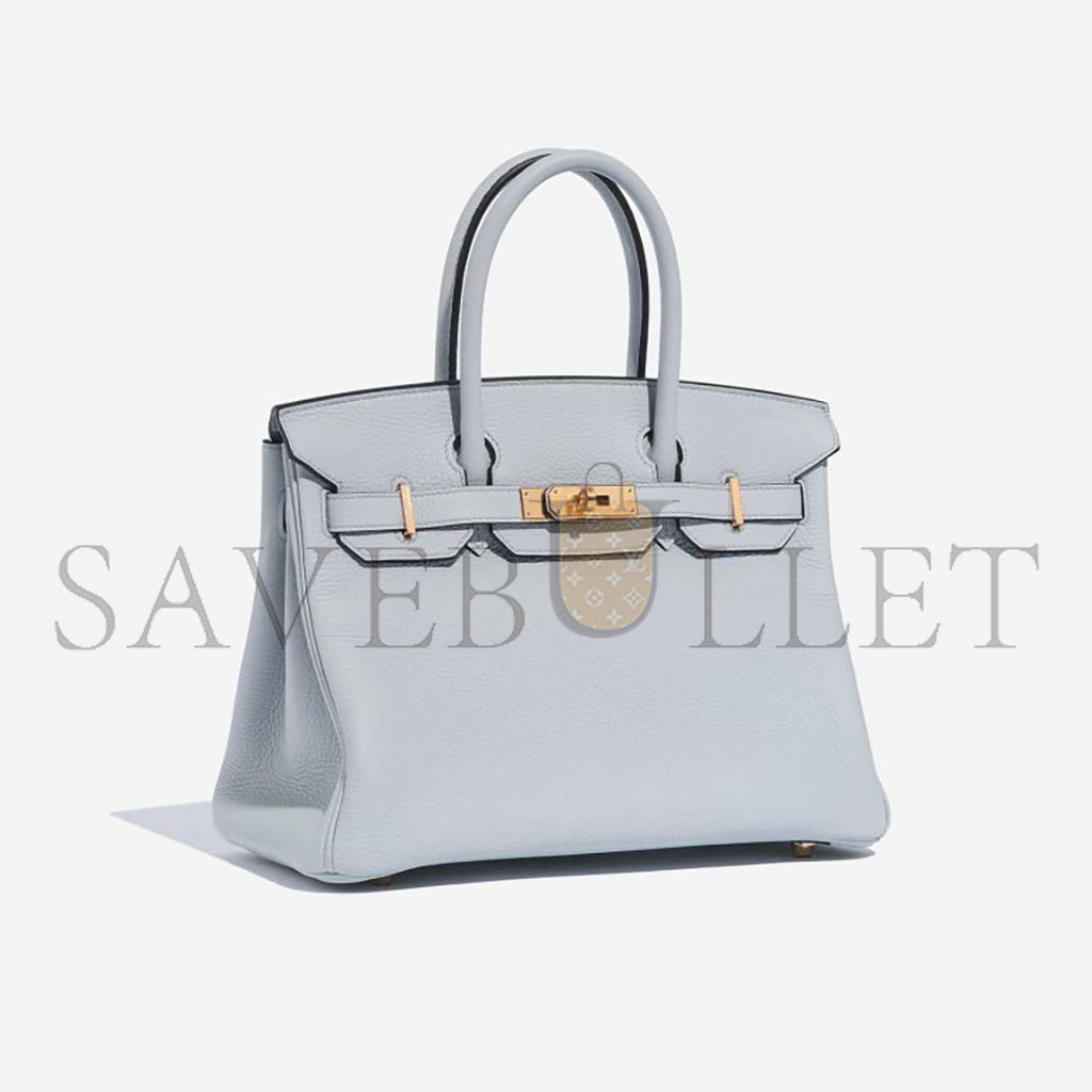 HERMES BIRKIN 30 TOGO LEATHER PLATINUM BAG GLACIER BLUE GOLD BUCKLE 2325 (30*20*13cm)