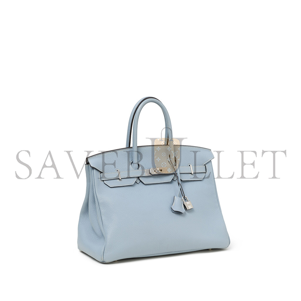 HERMÈS BIRKIN 35 TOGO LEATHER LINEN BLUE SILVER BUCKLE BK35J7TGSS (35*28*18cm)