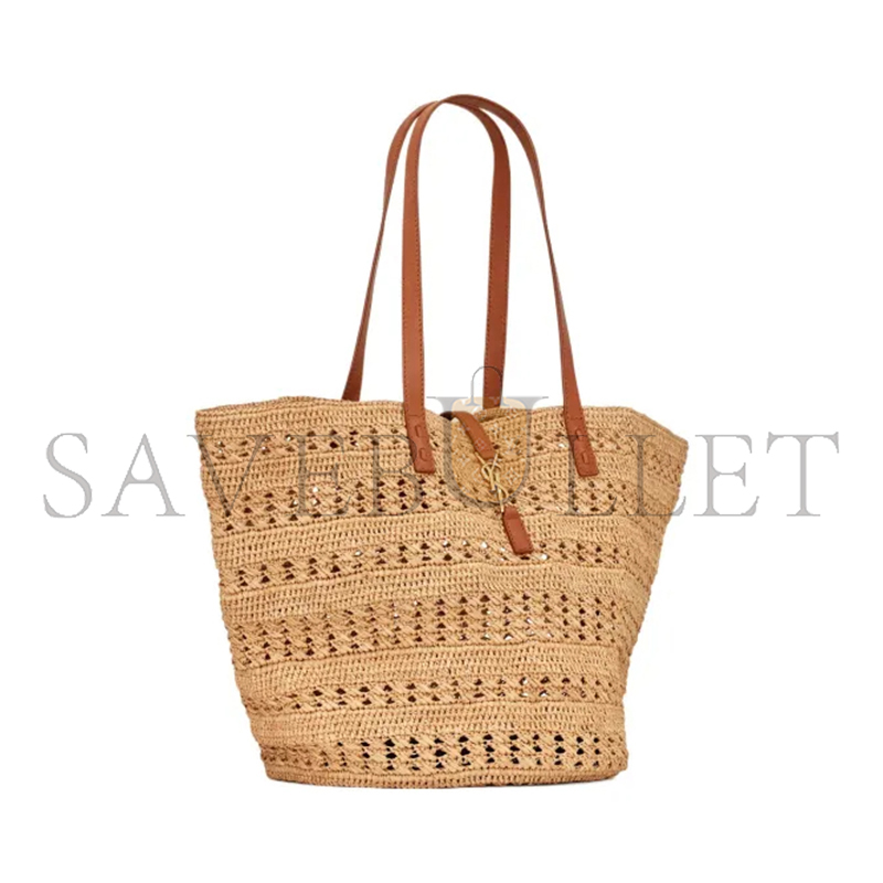 YSL PANIER MEDIUM BAG IN CROCHET RAFFIA AND SMOOTH LEATHER 688221GAAAC2080 (48*30*26cm)