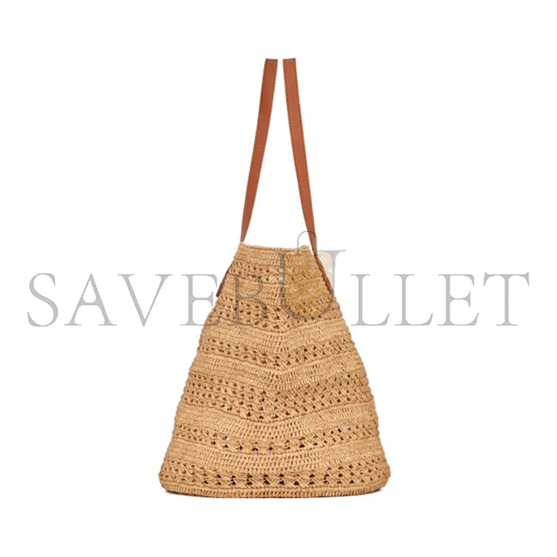 YSL PANIER MEDIUM BAG IN CROCHET RAFFIA AND SMOOTH LEATHER 688221GAAAC2080 (48*30*26cm)