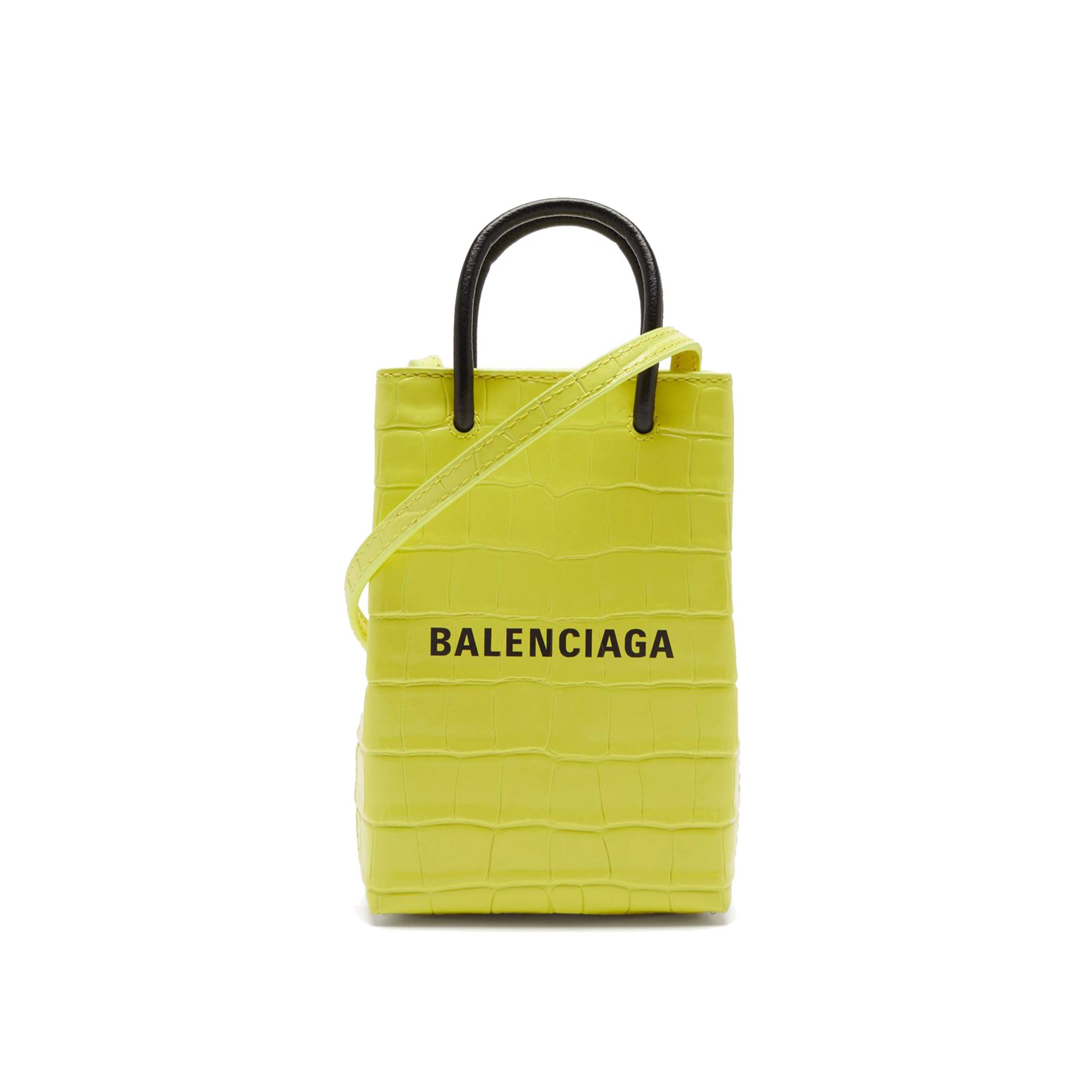 BALENCIAGA YELLOW SHOPPING MINI CROC-EFFFECT LEATHER CROSS-BODY BAG  MATCHESFASHION US (18*12.4*4.8cm)