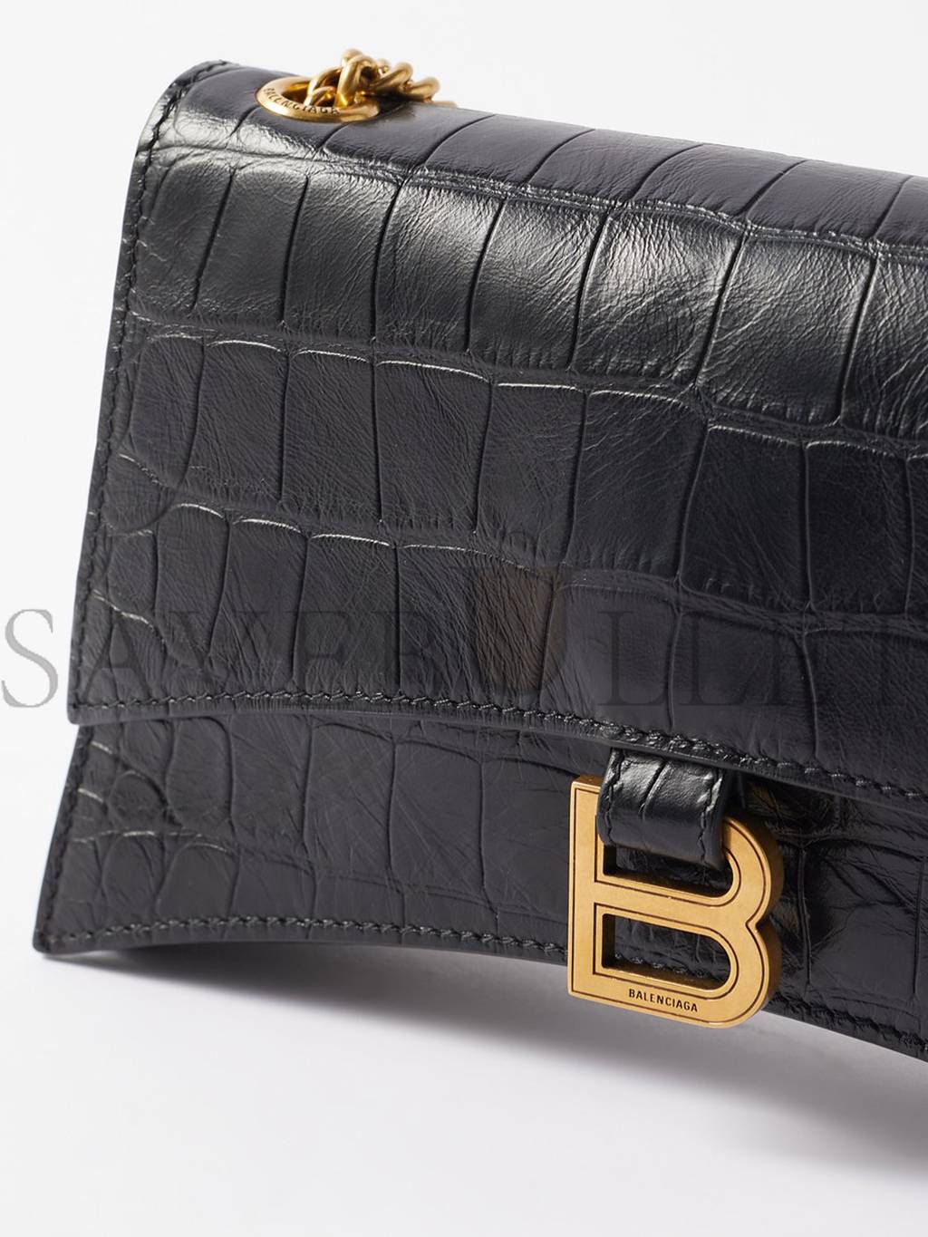 BALENCIAGA BLACK CRUSH XS CROCODILE-EFFECT LEATHER CROSS-BODY BAG MATCHESFASHION US (21.5*11*5cm)