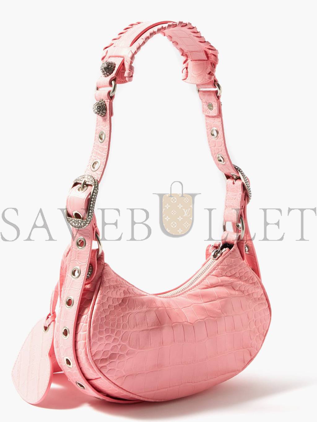 BALENCIAGA PINK CAGOLE XS CROCODILE-EFFECT LEATHER SHOULDER BAG MATCHESFASHION US (27*13*6cm)