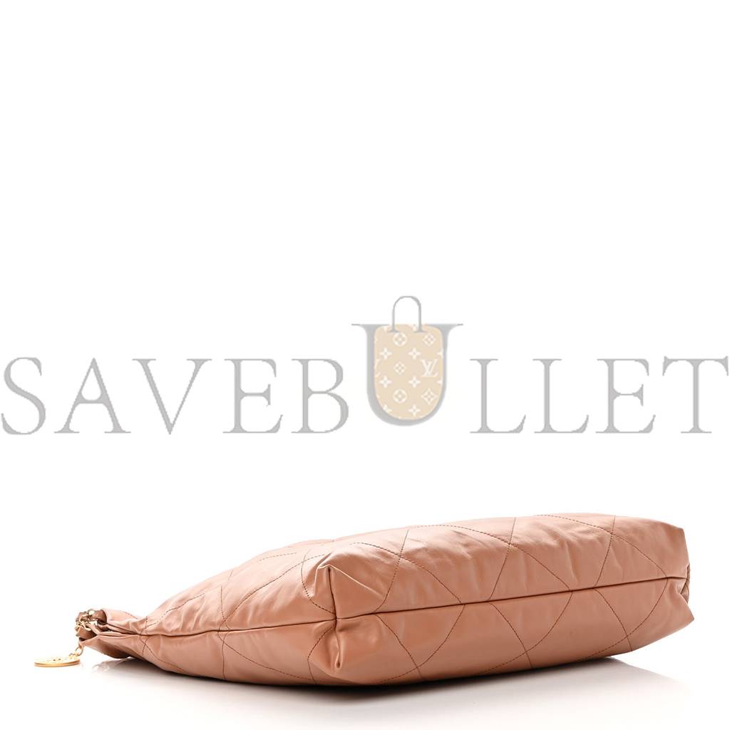 CHANEL SHINY CALFSKIN QUILTED CHANEL 22 CAMEL GOLD HARDWARE (37*35*7cm)