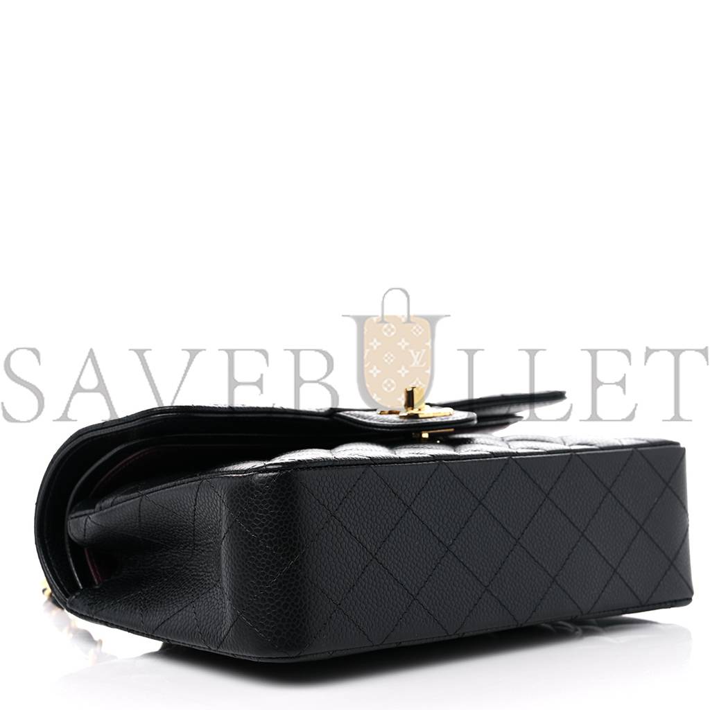 CHANEL CAVIAR QUILTED SMALL DOUBLE FLAP BLACK GOLD HARDWARE (23*15*6cm)