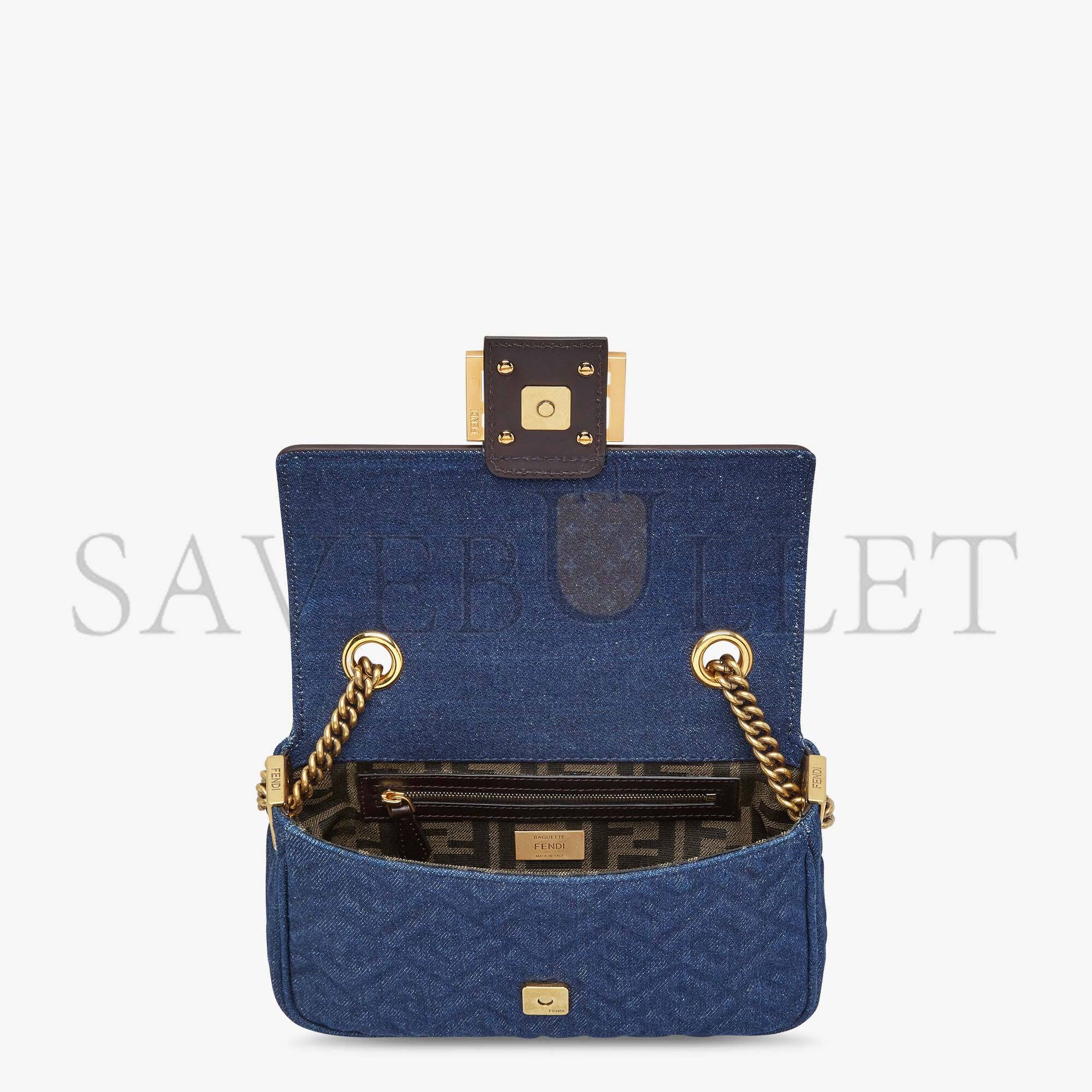 FENDI BAGUETTE CHAIN MIDI - DARK BLUE DENIM BAG 8BR793ALOWF1HZW (24*14.5*7cm)