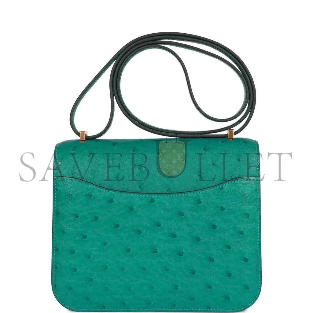 HERMES CONSTANCE 18 VERT VERONE OSTRICH GOLD HARDWARE 39873610481758 (18cm)