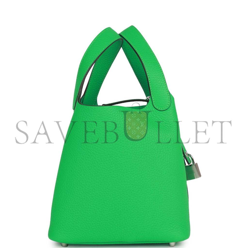 HERMES PICOTIN LOCK 18 VERT COMICS CLEMENCE PALLADIUM HARDWARE (18*13*18cm)