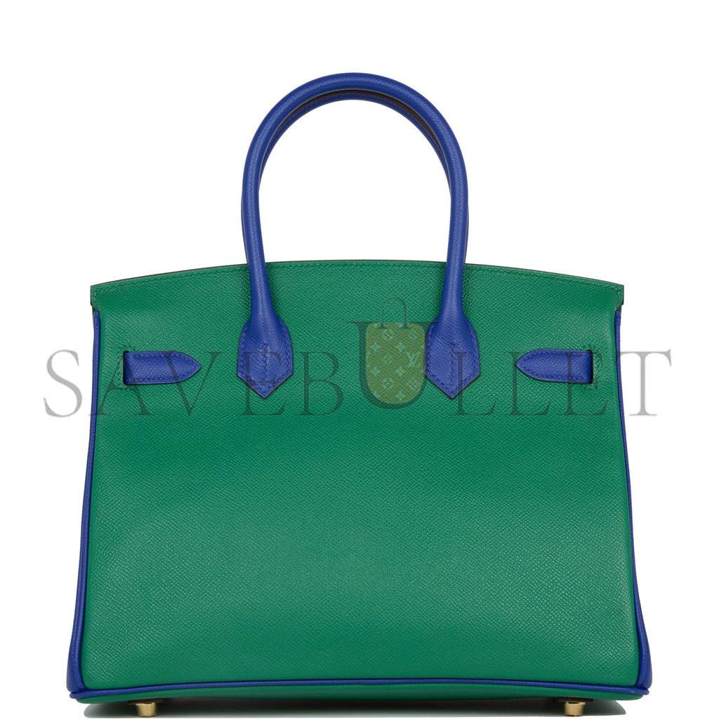 HERMES SPECIAL ORDER (HSS) BIRKIN 30 VERT VERONE AND BLEU ELECTRIC EPSOM BRUSHED GOLD HARDWARE ( 30cm*22*16cm)