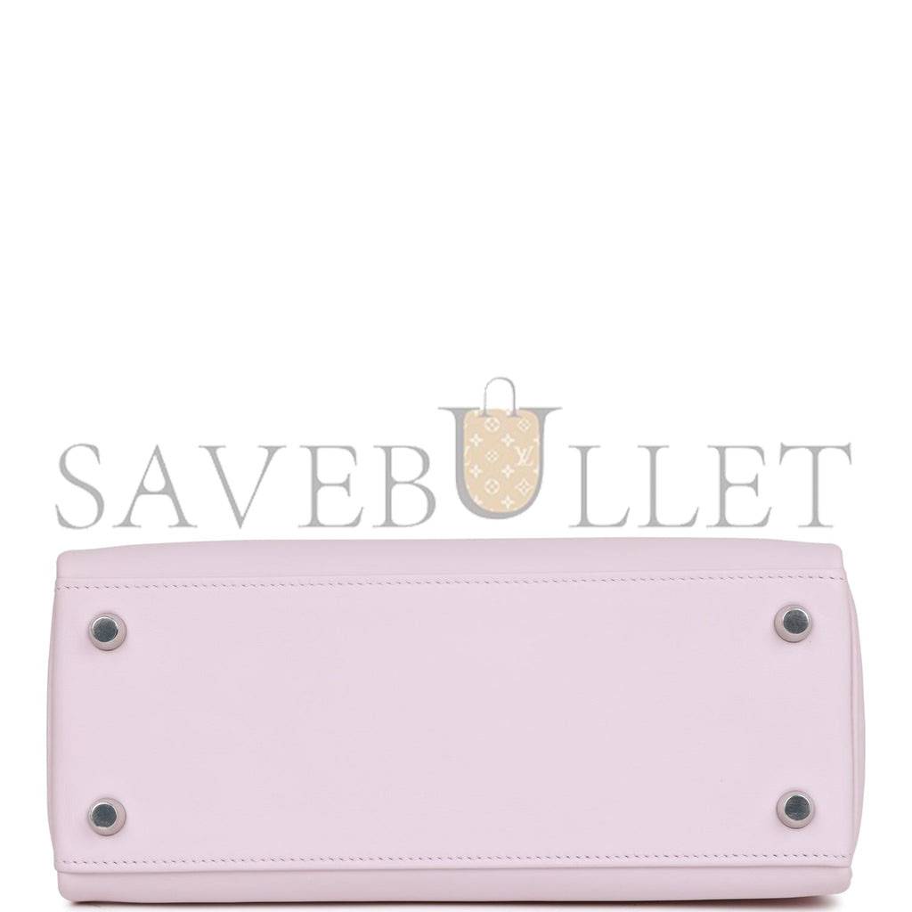 HERMES KELLY RETOURNE 25 MAUVE PALE SWIFT PALLADIUM HARDWARE HANDMADE(25*17*7cm)