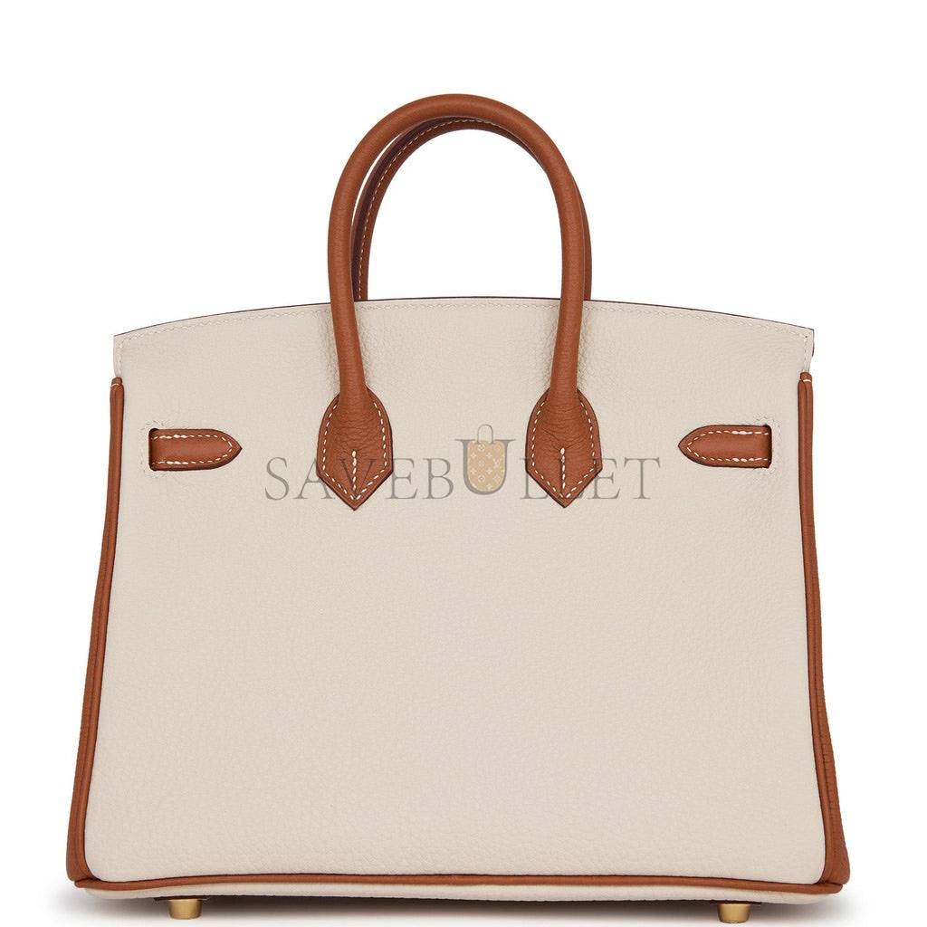 HERMES SPECIAL ORDER (HSS) BIRKIN 25 CRAIE AND GOLD TOGO BRUSHED GOLD HARDWARE HANDMADE (25cm)