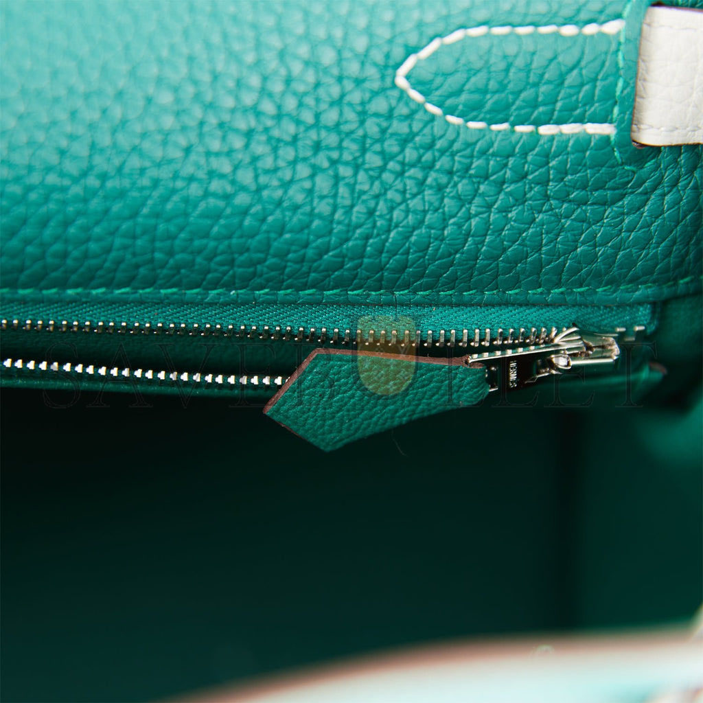 HERMES SPECIAL ORDER (HSS) KELLY RETOURNE 28 MALACHITE AND GRIS PERLE CLEMENCE BRUSHED PALLADIUM HARDWARE (28*22*10cm)