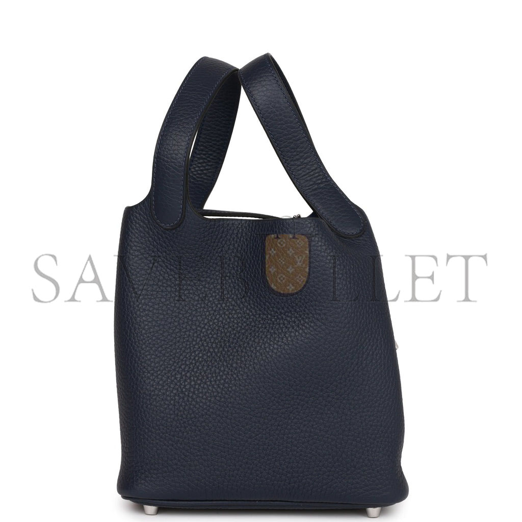 HERMES PICOTIN LOCK 18 BLEU NUIT CLEMENCE PALLADIUM HARDWARE (18*13*18cm)