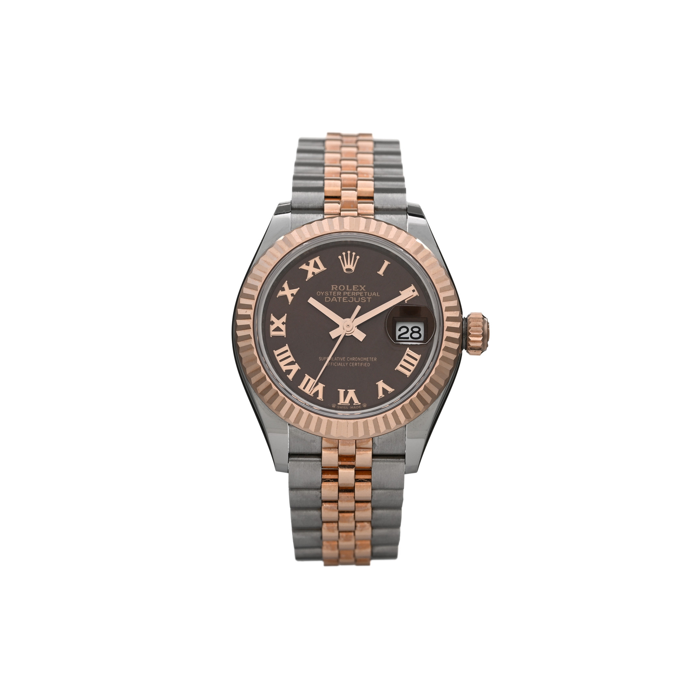 ROLEX STAINLESS STEEL 18K EVEROSE GOLD 28MM OYSTER PERPETUAL DATEJUST WATCH CHOCOLATE ROMAN 279171 ROLEX STAINLESS STEEL 18K EVEROSE GOLD 28MM OYSTER PERPETUAL DATEJUST WATCH CHOCOLATE ROMAN 279171