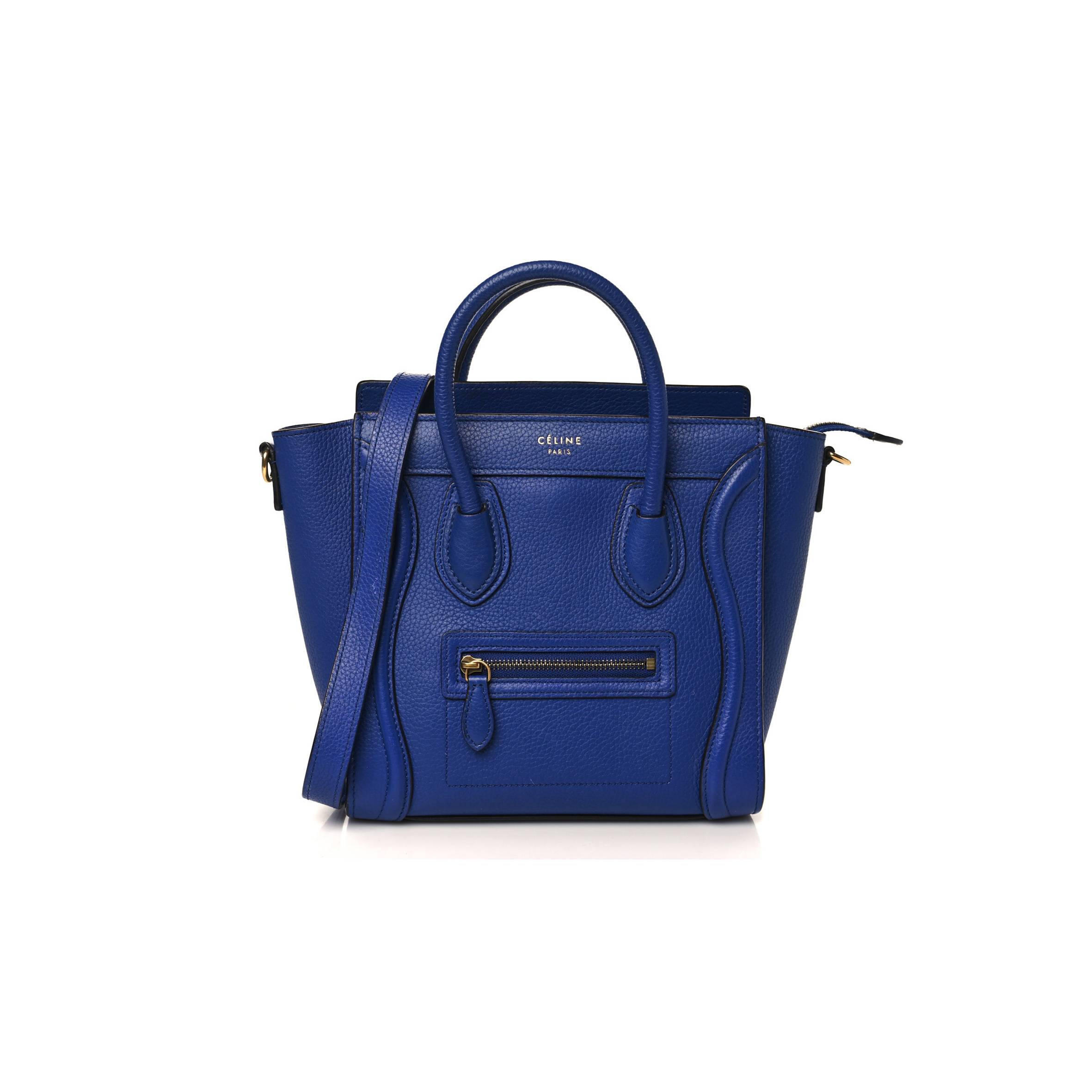 CELINE DRUMMED CALFSKIN NANO LUGGAGE INDIGO (20*20*10cm)