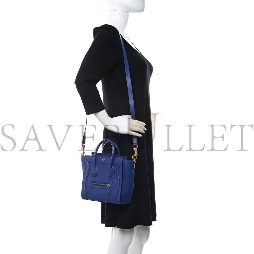 CELINE DRUMMED CALFSKIN NANO LUGGAGE INDIGO (20*19*10cm)