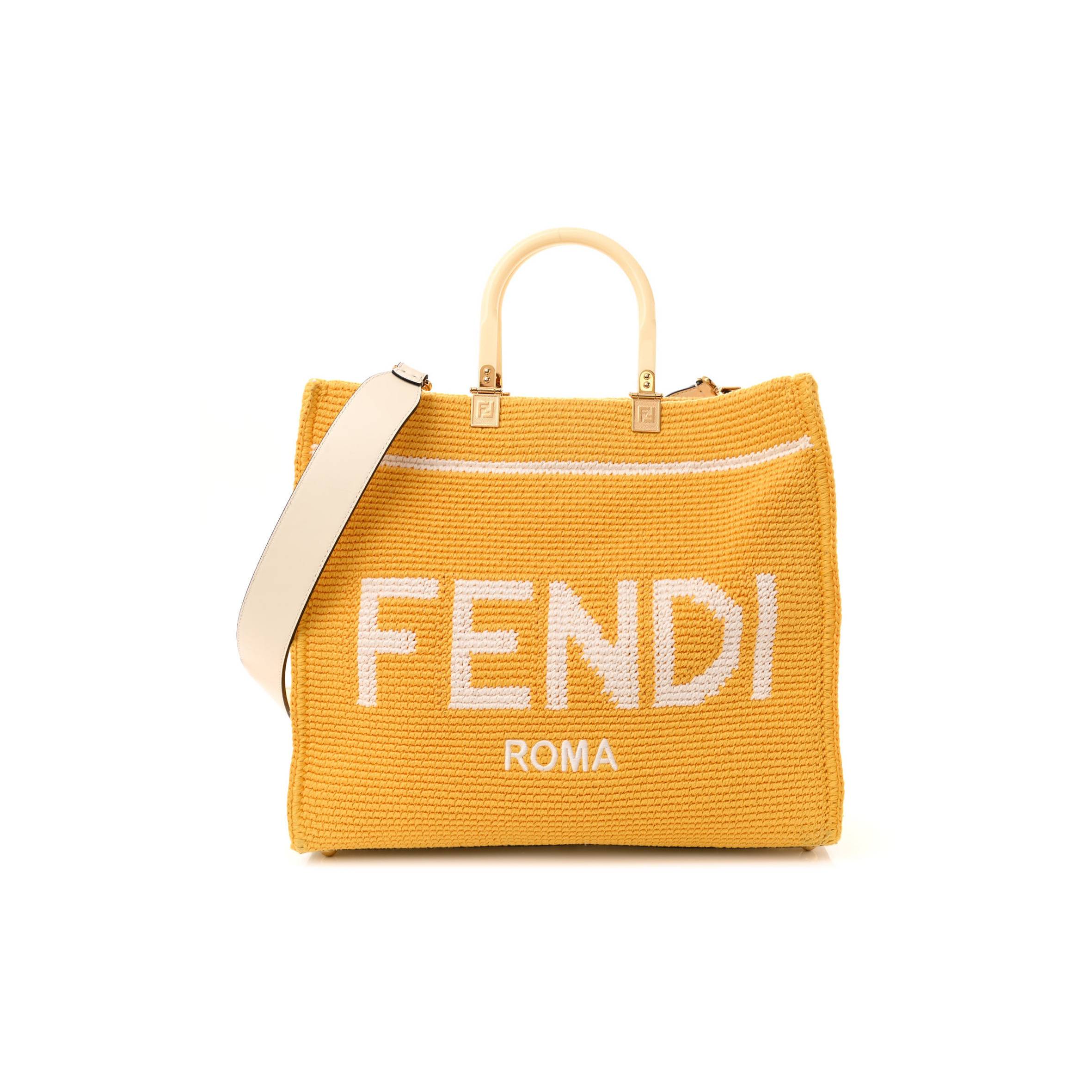 FENDI CROCHET VITELLO KING LOGO PLEXIGLASS MEDIUM FENDI SUNSHINE SHOPPER TOTE MIMOSA PANNA (36*31*15cm)